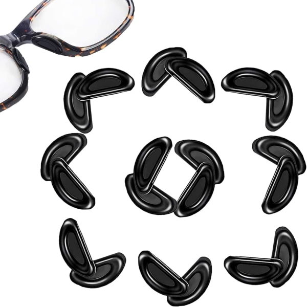 Selvklæbende næsepuder til briller, 10 par skridsikre silikonebriller næsepuder, selvklæbende næsepuder til briller Solbriller briller (sorte)
