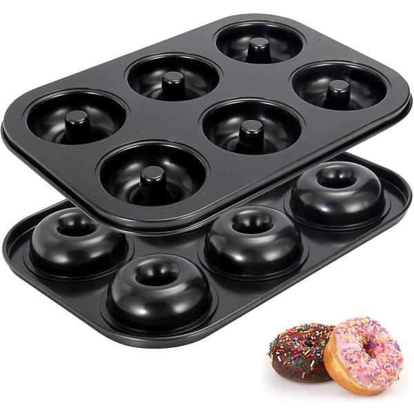 Donut , Non-stick 6-håliga Donut Bakformar, Form - Bagels Munkar Kex Kaka Bakning Tr Black