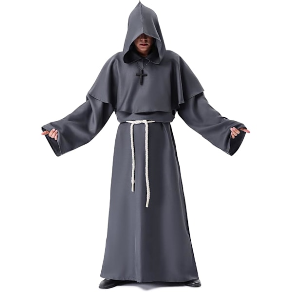 Monk costume, medieval monastery monk with hood, Renaissance priest, coat, costume, Halloween and costume