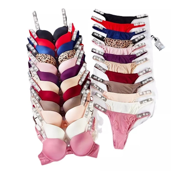 Sexiga Underkläder Komfort Kvinnor Set Push Up BH Victoria's Secret Underklädesset Damunderkläder Vetement Femme Rosa Pink Pink 85C