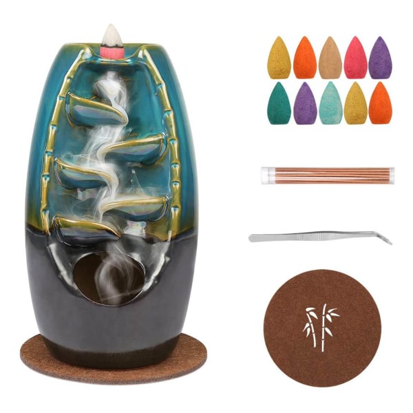 Backflow-røyksett Keramisk røkelse-sett med Xiang dekorativ konst rökelse pinne sitta prydnad for hemmakontor Blå 20*10,5*10,5 cm