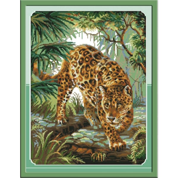 Korsstygnskit, Djungelleoparddjur Enkla mönster Korsstygnbroderisatser Julklappar, stämplade eller räknade (leopard, räknat)