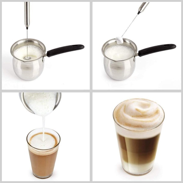 Elektrisk melkeskummer (batteridrevet) sølv for melk, eggeplomme, sauser, kaffe, latte, cappuccino, sjokolade, blandede melkedrikker