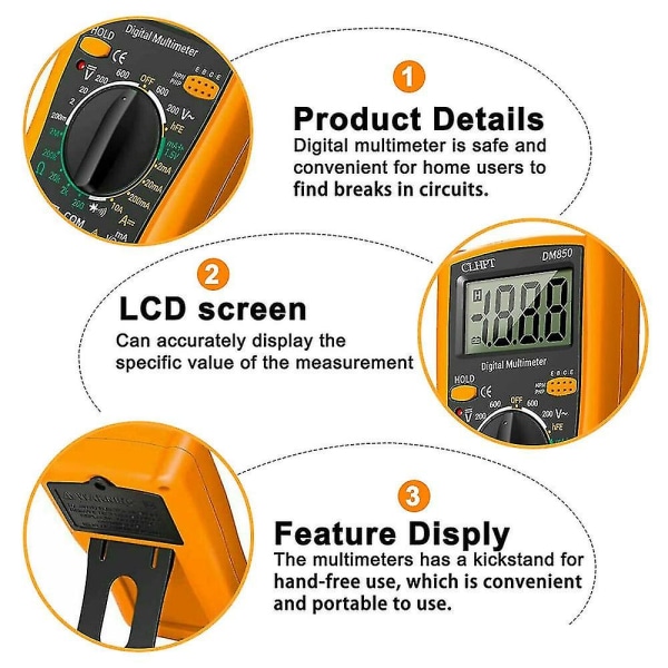 Digitalt multimeter, elektrisk, høy presisjon, lett, LCD