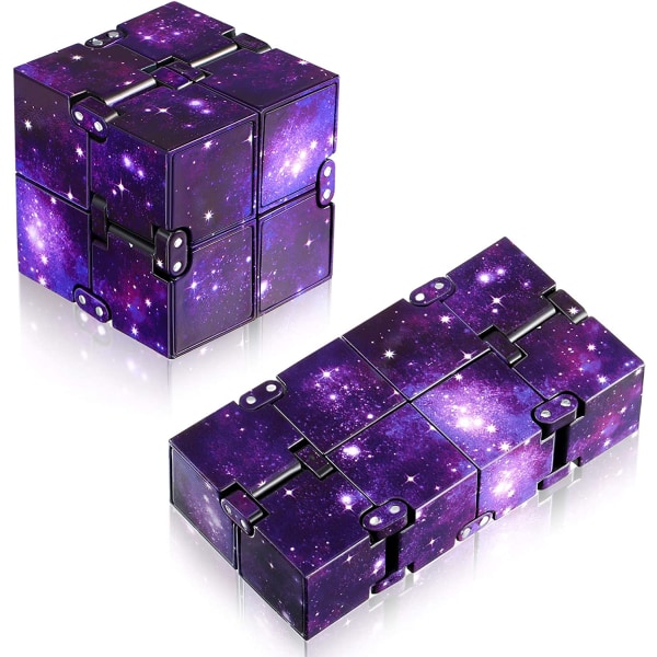 2 Stykker Infinity Cube Uendelig Fidget Legetøj Mini Cube Puslespil Cube Finger Fidget Legetøj til Stress og Angstlindring Afslappende Legetøj (Lilla Stjernehimmel)