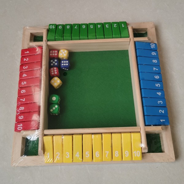 4 Player Shut The Box Klassisk terningbord legetøj træbordspil rød/blå/grøn/gul