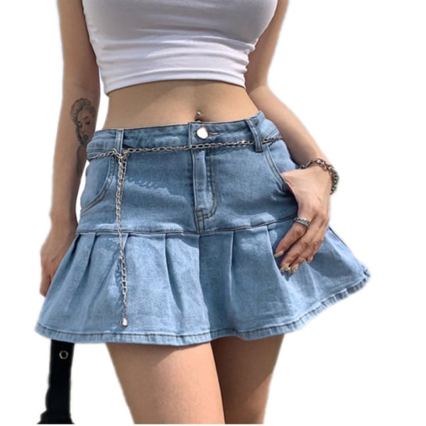 Naisten rento Slim Fit A-linjainen röyhelöinen minifarkkuhame (sininen