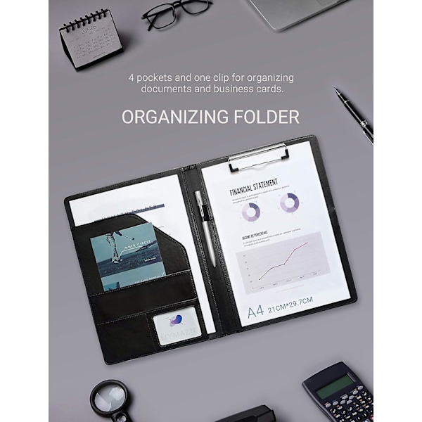 2024 Ny A4-mapp Urklipp Konferensmapp för Legal Pad, Konstlädermapp Arbete Skriva Vikbar Urklipp med Omslag, Portfölj Organisering