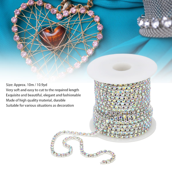 Rhinestone Trim Farverig Glitrende 10 Meter Rhinestone Trim til Husholdning DIY Håndværk Tøj Dekoration Gave Sølv Bag AB Farve 3mm