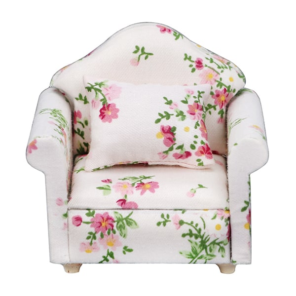 Maalaismainen tyyli nojatuoli mini sohva nukkekoti miniatyyri sohva ja sarja puu simulointi huonekalut tyttöjen suosikki lahja Pink green floral