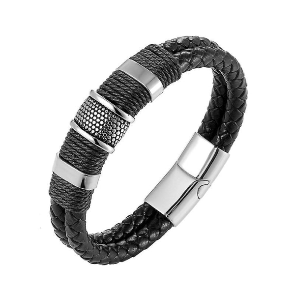 Armband för män Läder med svart magnetiskt rostfritt stål DXGHC