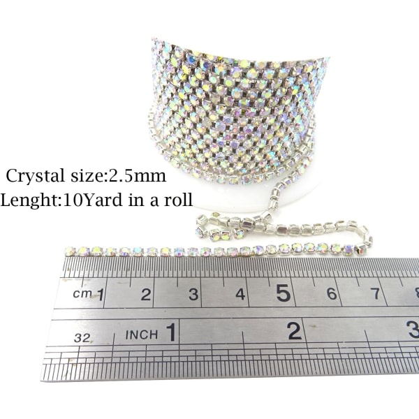 20 jaardin kristalli tekojalokivi, ketjureunus ompelutyöt 2,5 mm hopea väri