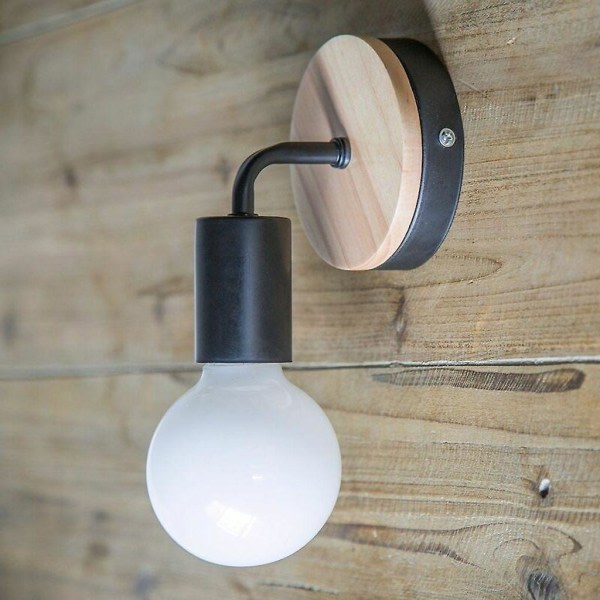 Sæt med 2 Simplicity E27 sort væglampe led jern og træ væglampe for barnrum soveværelse bar hotel (udan lampa)