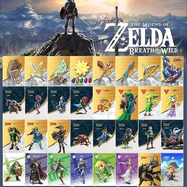 32 Zelda Mini Nfc -tunnisteen sarja Amiibo Legend -korttia - Yhteensopiva Switchin, Switch Liten, Wii U:n ja uusien 3ds-järjestelmien kanssa -ES
