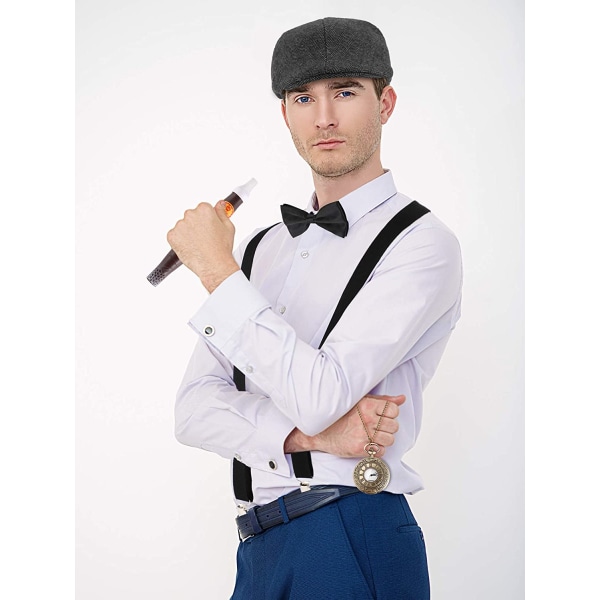 5 Pieces 1920s Men's Gatsby Gangster Costume Accessories Set 30s Manhattan Gangster Beret Y-Back Suspender