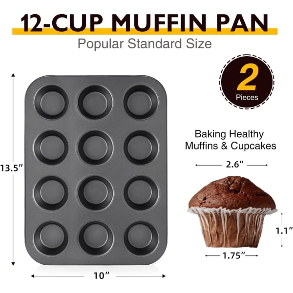 Nonstick 12 koppar muffinsbricka，Muffinspanna - BPA-fri & diskmaskinssäker muffinspanna Muffinsbricka - Etui Bröd（set 2)
