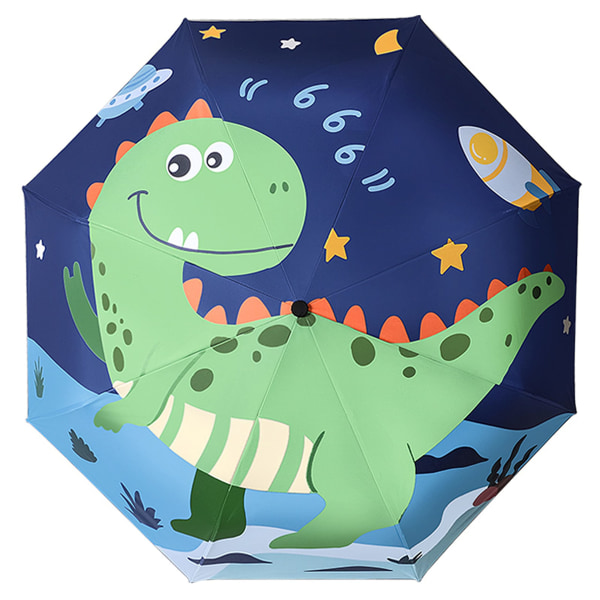 Børnefoldelig rejseparaply manuel åbning og lukning, let lille parasol tegneseriegrøn dinosaurdesign