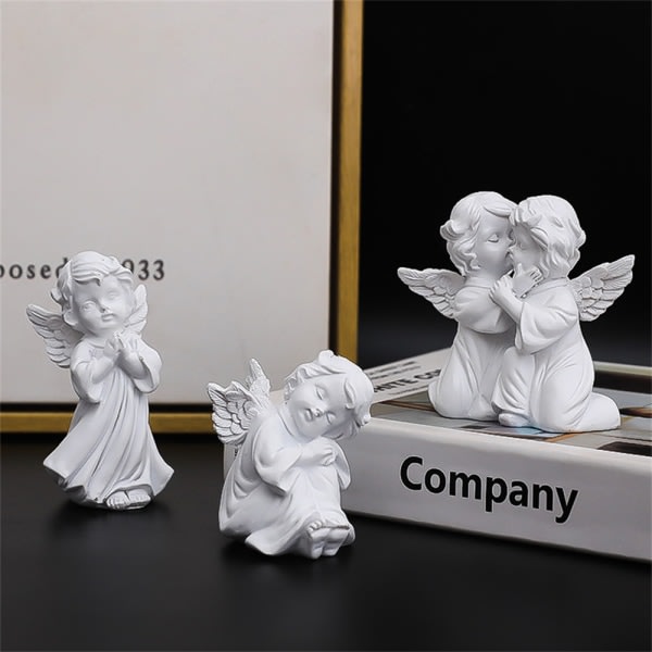 Valkoinen Baby Prayer Angel Statyer Ornaments Hem Desktop Decor Resin B