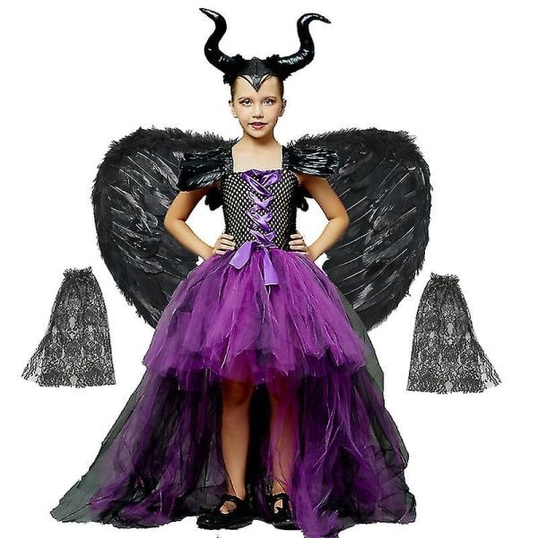 * Halloween-asu Maleficent Tutu mekko tytöille Cosplay Evil Queen musta verkkoprinsessamekko Lasten Crow Wand Maleficent Set 17 11*12T Tag XXL