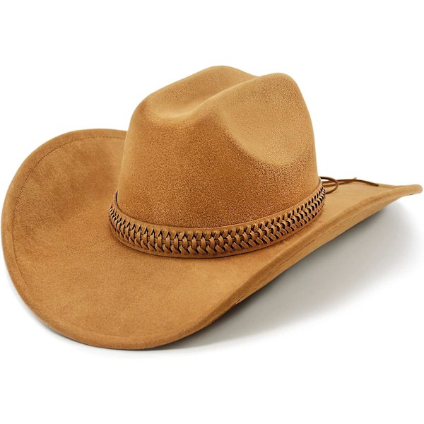 Cowboyhatt för kvinnor och män med formbar bred brätte - Filt Cattleman Western-hattar, karamellbrun Caramel Brown L XL
