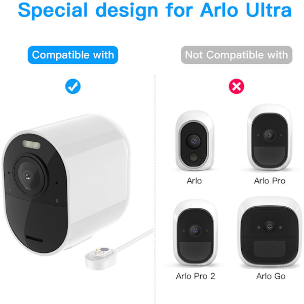 Arlo Ultra 4K UHD magnetisk ladekabel Power Vanntett lader uten kontakt for innendørs og utendørs bruk 6M/9M 1 stk Hvit, modell: Hvit 6M