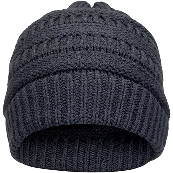 Dam Kable Stickad BeanieTail Messy Bun Hästsvans Mössa Varm Vinter Beanie Hatt