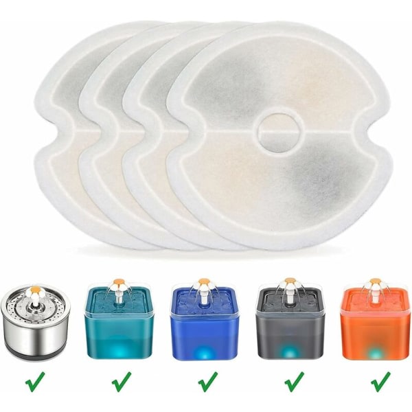 4 st filterbytesfilter for husdjursfontäner 3-stegsfiltrering 10 cm for 2,5 l rostfritt stål kattvattenfonten og 2 l farge LED kattvannfontän