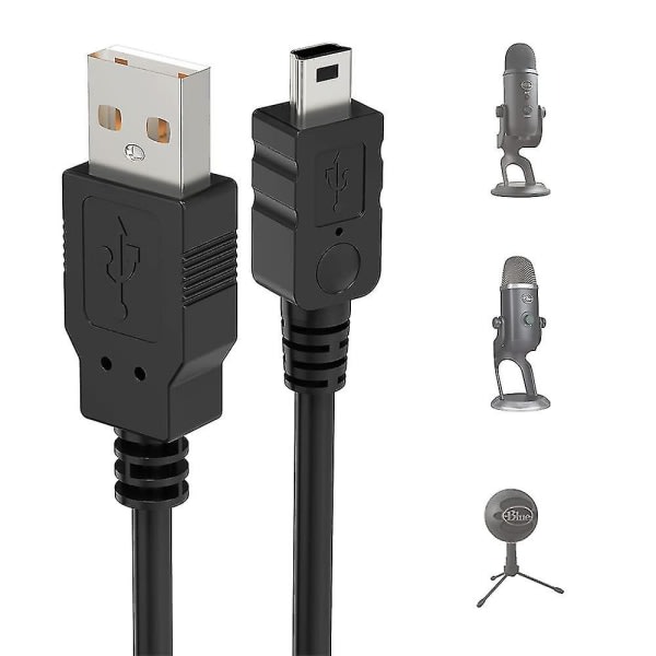 USB-mikrofonkabel for Blue Yeti, 2 m Yeti-mikrofonstrøm USB En hane til mini dataoverføringskabel for Blue Yeti USB-mikrofon, Blue Snowball Ic