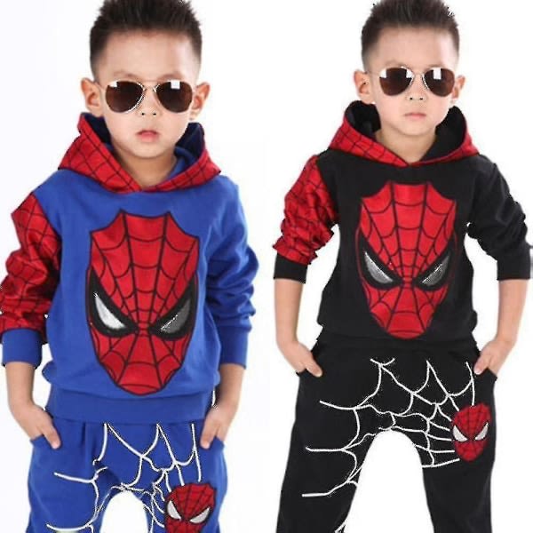 Kids Boys Spiderman verryttelypuku setti huppari + collegehousut collegepaita urheiluasu puku Lasten supersankarivaatteet mustat 2-3 vuotta