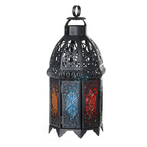 Dekorativ Ramadan Marokkansk jernfarget glass lanterneholder