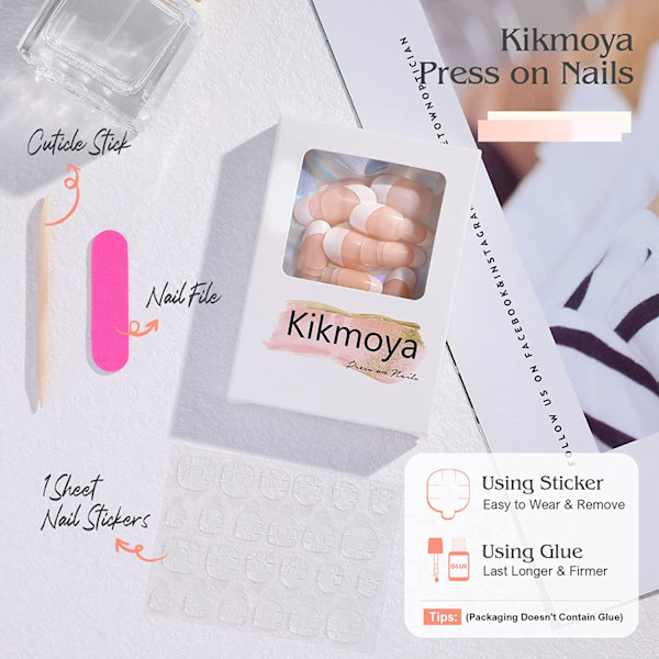 Franske press-on negler mellomkort rosa akryl ovale Fa