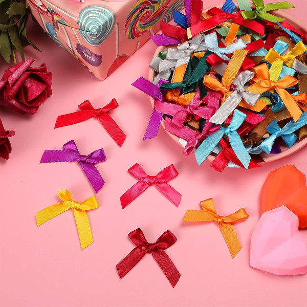 100 st Mini-bandbågar, dubbelsidig satin Flerfärgad bandbågar Blommor Applikationer DIY-hantverk för sömnad, scrapbooking, bröllop, present