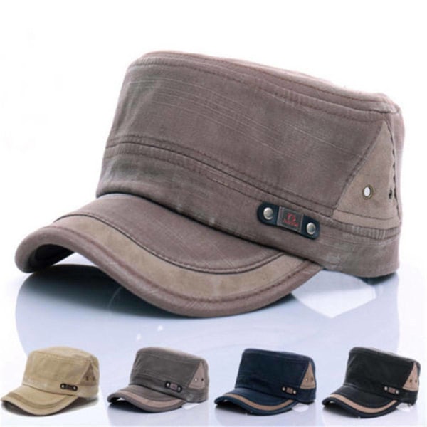 Mote Stitching Flat Cap - Justerbar Militær Cap - Unisex - Beige