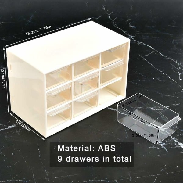 Förvaringslåda med 9 fack för smådelar, skruvar, gör-det-själv-verktyg, 3-delad vit organisering med transparenta lådor