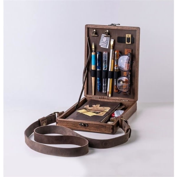Writers Messenger Wood Box monitoiminen taiteilijatyökalu ja siveltimen säilytyslaukku pähkinäpussi, 100 % uusi