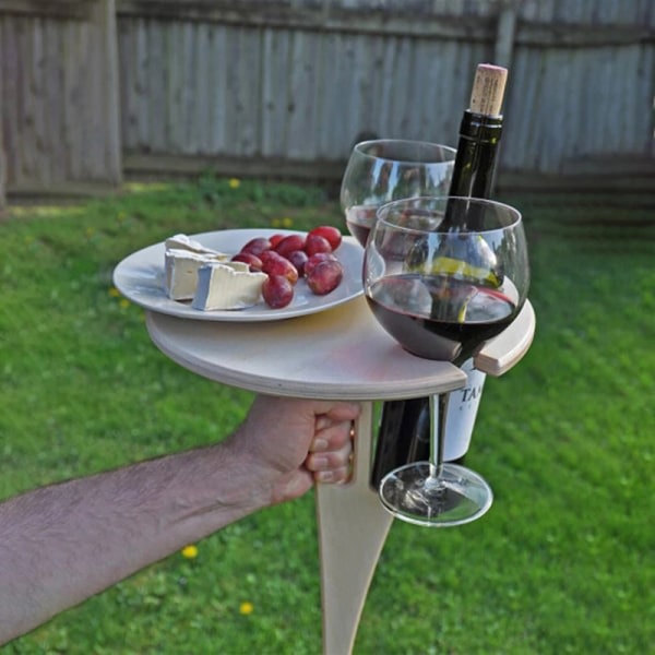 Kannettava viinipöytä taitettavasta pyöreästä pöydästä Mini piknik-läppä puuta