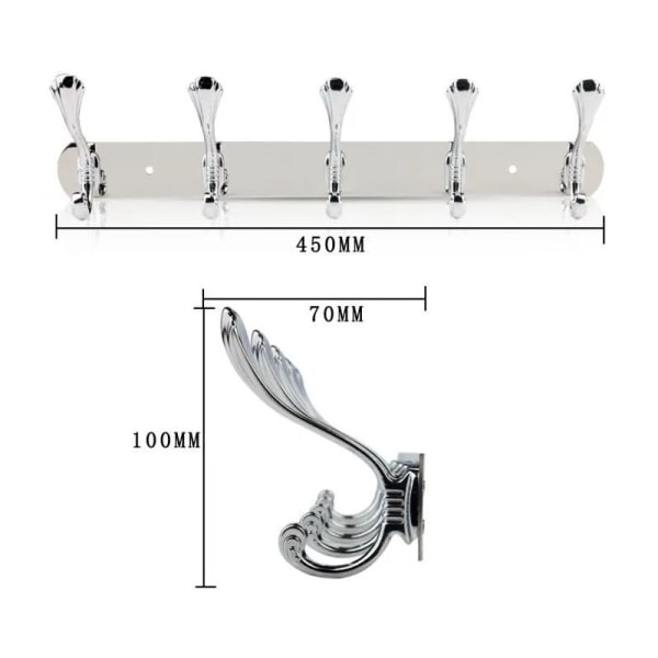 Kylpyhuoneen koukku Seinäkoukku 5 koukulla - Ruostumaton teräs - Hopea