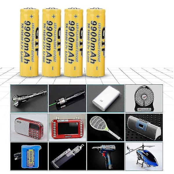 4 stk. lommelygte batteri gave 9900mah 18650 genopladeligt batteri gul