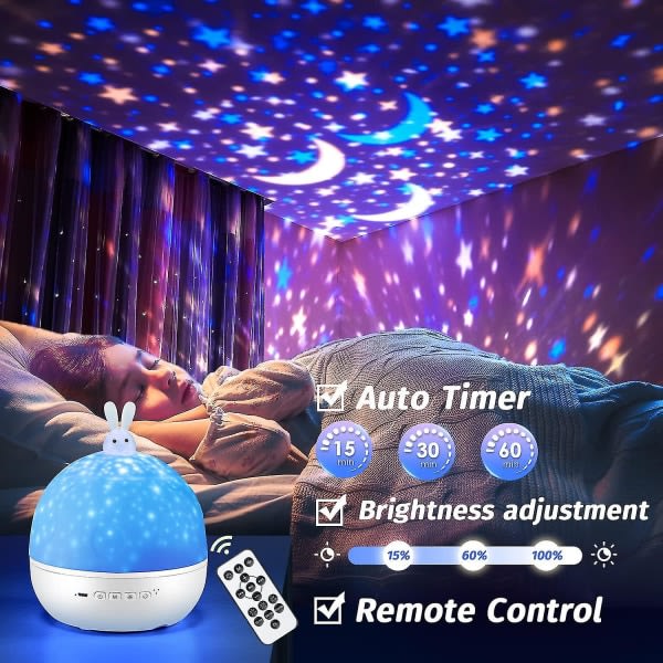 One Fire Baby Night Light Star Sky Projector, Bluetooth Music And Light Night Light, 8 Movies Kids Night Light, 360 rotationsfjärrkontrol nærme