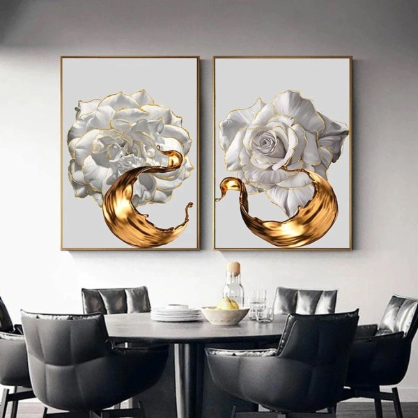 Ylelliset kangasjulisteet - Wall Art / Gold Leaf White Rose - Co
