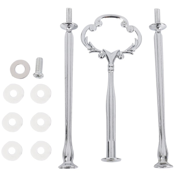 1set 2 3 Tier Cake Stand Heavy Metal Center Handle Fitting Hardware Rod Shape: Ornate Victoria Silver