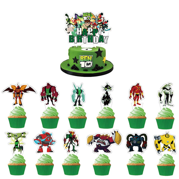 Ben 10 Tema Børnefødselsdag Tillykke med fødselsdagen Festartikler Banner Balloner Kit Kage Cupcake Toppers Dekor Sæt