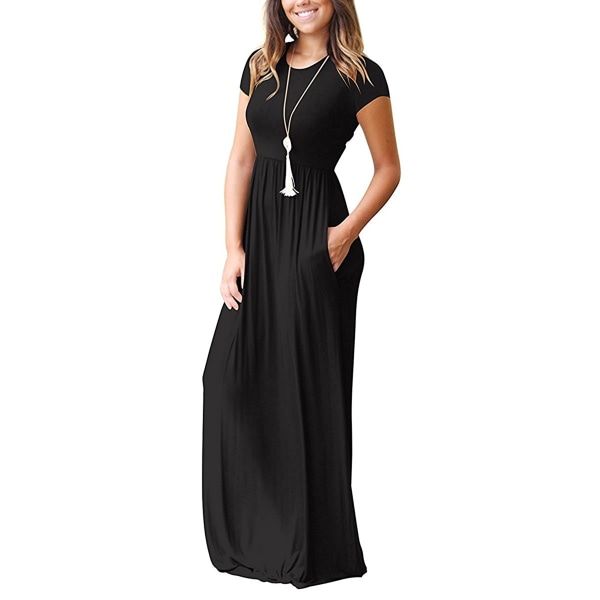 Dame maxikjole Sommer uformelle lange kjoler for kvinner med lommer