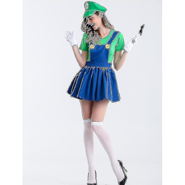 Voksne Menn Kvinner Super Mario Luigi Bros Fancy Dress Dame Kjole Halloween Kostyme Green