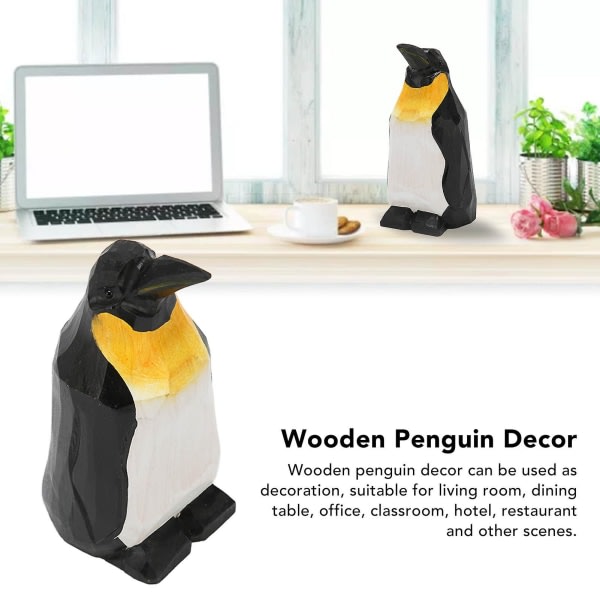 Träpingvinstaty Söt naturtrogen handmålad pingvinfigur Pingvindekor for matbordskontor
