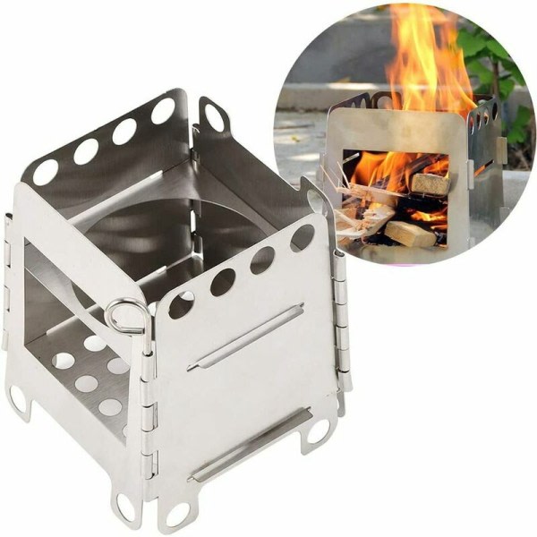 Bärbar campingspis Mini vedeldad spis för utomhusöverlevnad Matlagning Picknick Jakt Rostfritt stål