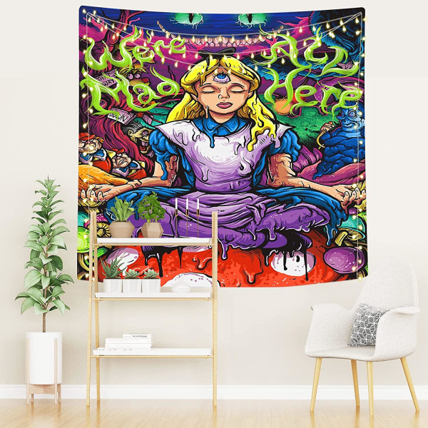Annan Väggdekor 150x130cm Alice In Wonderland Tyg Gobeläng Vägghängande Dagliga Dekorativa affischer För Vardagsrum Sovrum