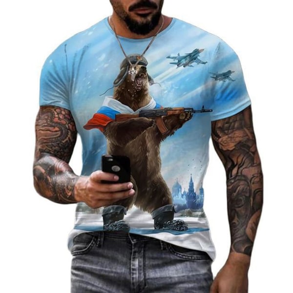 Venäjän lippukuvioinen lyhythihainen rento kesäinen T-paita miehille