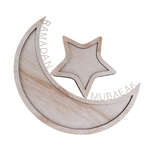 Moon Star Träbricka Monifunktion Eid Ramadan Tårta Jälkiruokanäyttö Hållare För Hem Vardagsrum Ravintola Moon Color EID