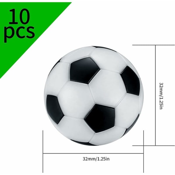 10. minifotboller 32 mm/1,26 tum Bordsfotbollsersättningsfotboller for voksne og barn (svart og vitt)